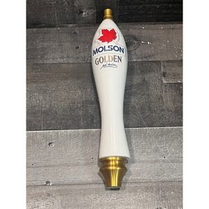 Vintage Molson Golden Beer Tap Handle White Ceramic Red Maple Leaf Logo 12 Inch